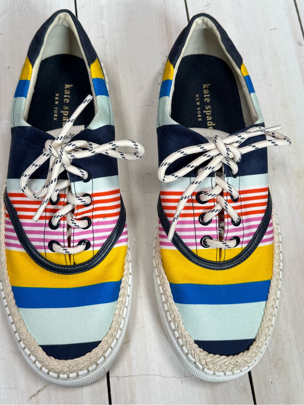 Kate Spade Boat Party Espadrilles Canvas Sneakers In Navy Multi Size 7.5
